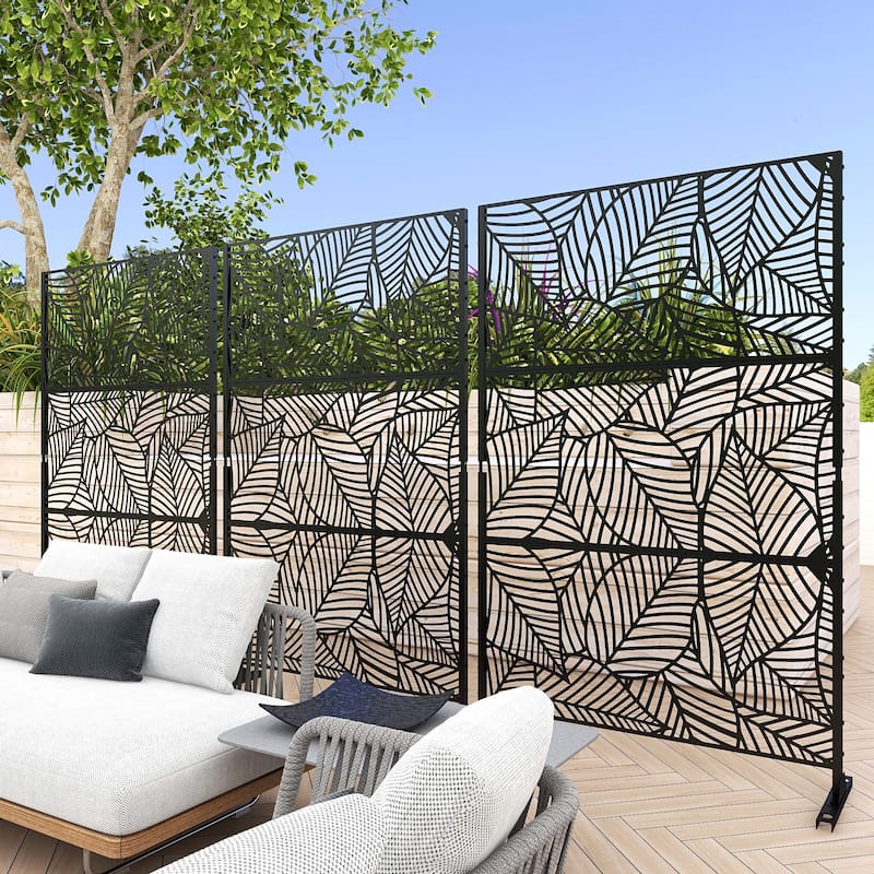 Outdoor Privacy Screen with Stand for Patio Garden Metal Fence - Black - 001-Blade