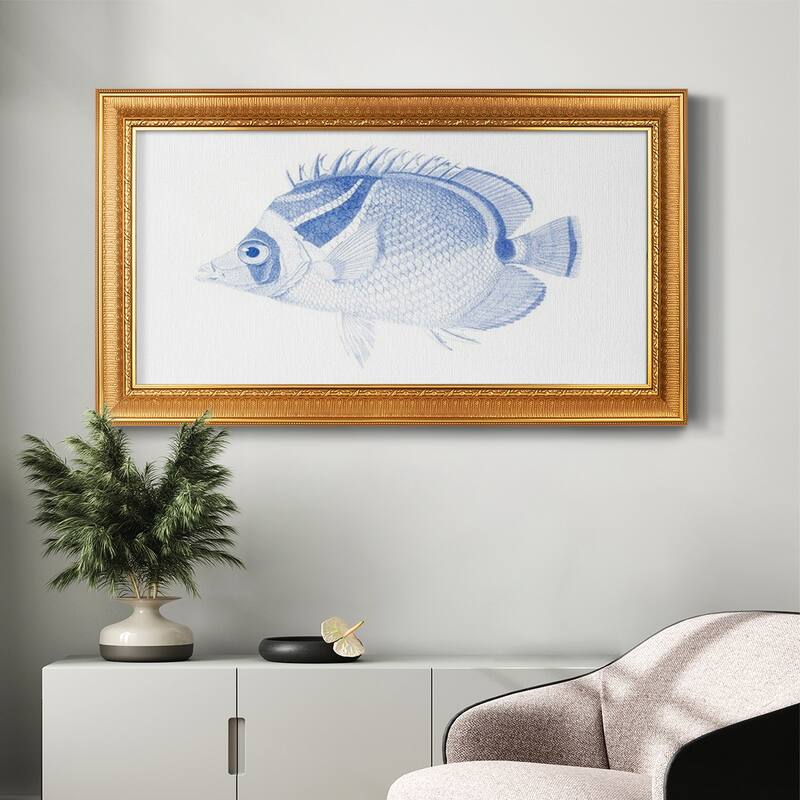 Blue & White Tropical Fish IV Premium Framed Canvas- Ready to Hang