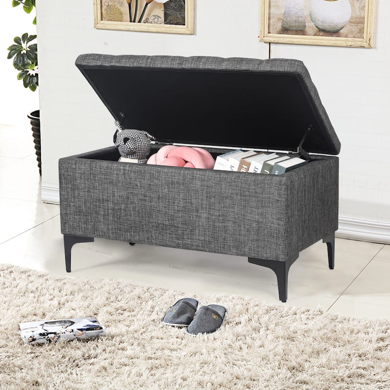 Adeco 31.5" Storage Ottoman Bench with Metal Legs