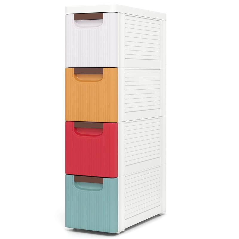 Costway 1/2 PCS 4-Drawer Narrow Rolling Storage Cabinet with Pull - See Details - Colorful-1 PCS