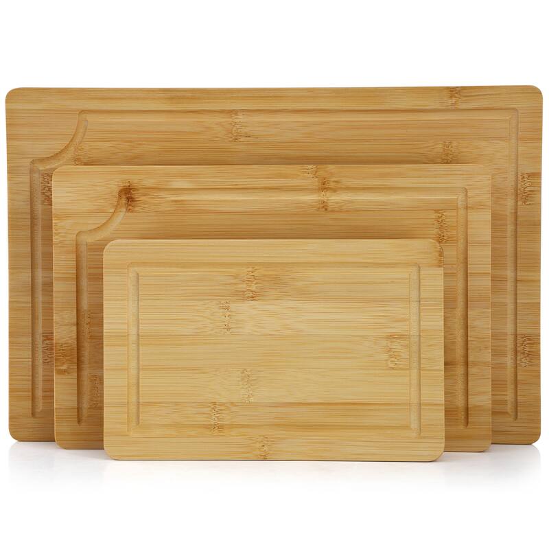 MegaChef 3 Piece 9 Inch, 12 Inch, and 15 Inch Bamboo Wood Cutting Board Set with Juice Grooves
