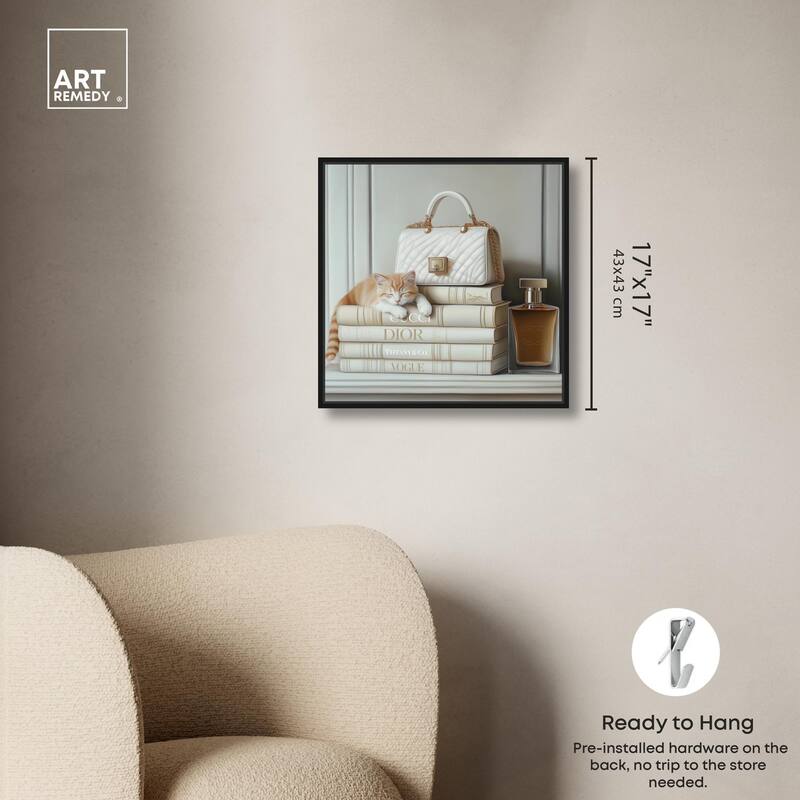 Ivory Books and Kitten Canvas by Art Remedy