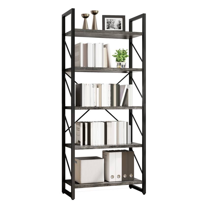 Roul Wood 5 Tiers Bookshelf Modern Bookcase Storage Rack Shelves