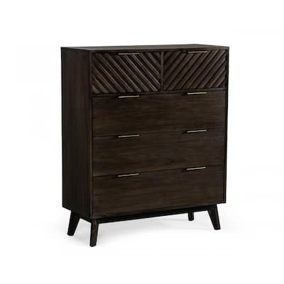 HomeRoots 39" Dark Acacia Solid Wood Five Drawer Standard Dresser