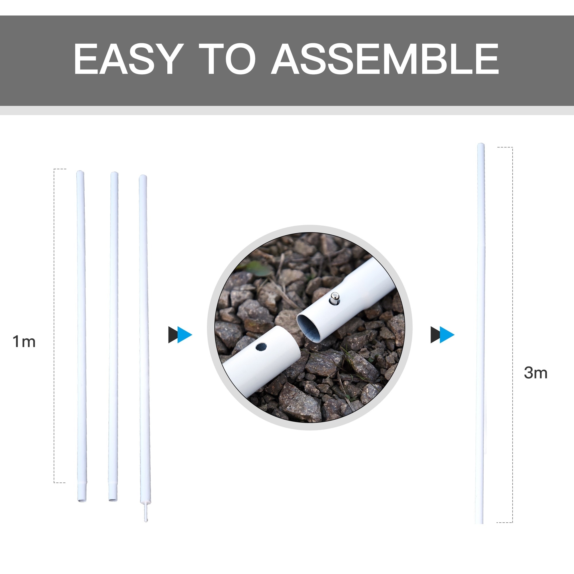 Outsunny Sun Sail Shade Pole Pipe Kit SUN SAIL NOT INCLUDED White