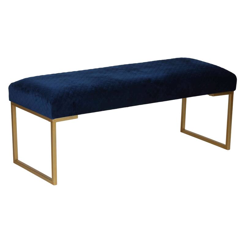 Cortesi Home Claymore Large Ottoman Bench with Painted Gold Legs, Blue Velvet