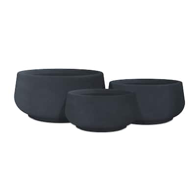 Kante 21.6", 16.9", 12.5"W Round White Concrete Planters (Set of 3), Outdoor/Indoor