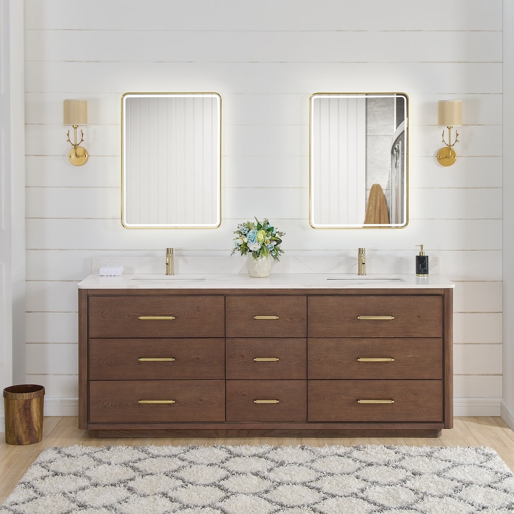 Porto Bath Vanity with White Quartz Stone Top and Mirror