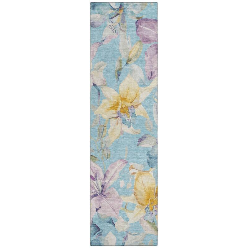 Machine Washable Indoor/ Outdoor Modern Floral Chantille Rug