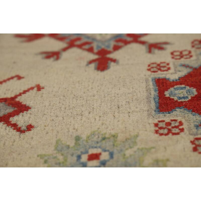 Hand Knotted Oriental 100% Wool Carpet Traditional Geometric Beige & Ivories Kazak Area Rug - 11' 11'' X 8' 10''