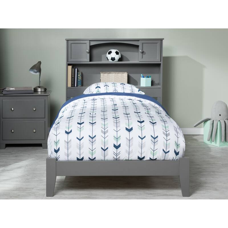 Newport Twin XL Bed with Bookshelf Headboard and USB Charger in Grey