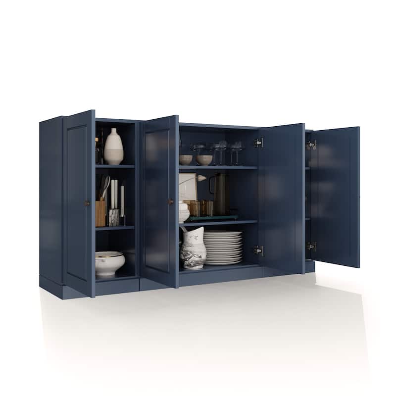 100% Solid Wood 65" Sideboard with Clear, Frosted Glass or Solid Wood Doors by Palace Imports