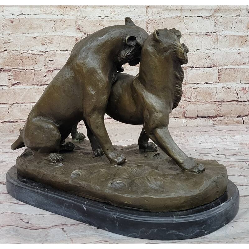 Charles Valton - Preludes To Love - Bronze Sculpture Of Two Tigers On Marble Base