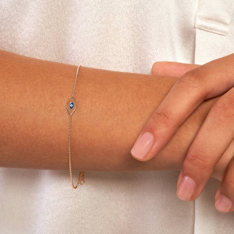 Marquee Jewels 14K Solid Rose Gold Mini Evil Eye Bracelet