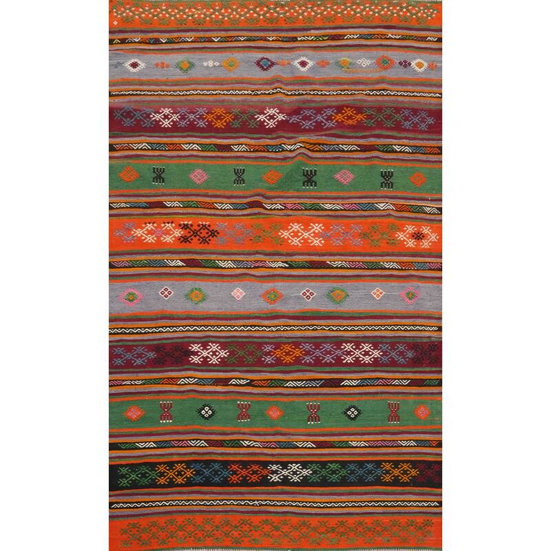 Hand Woven Oriental 100% Wool Carpet Southwestern Tribal Multi-Colored Kilim Area Rug - 8' 8'' X 5' 4''