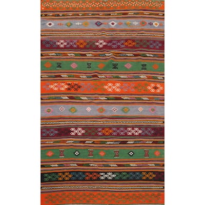 Hand Woven Oriental 100% Wool Carpet Southwestern Tribal Multi-Colored Kilim Area Rug - 8' 8'' X 5' 4''