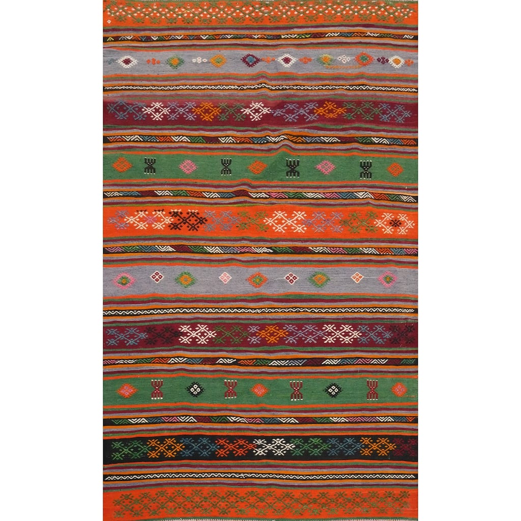 Hand Woven Oriental 100% Wool Carpet Southwestern Tribal Multi-Colored Kilim Area Rug - 8' 8'' X 5' 4''