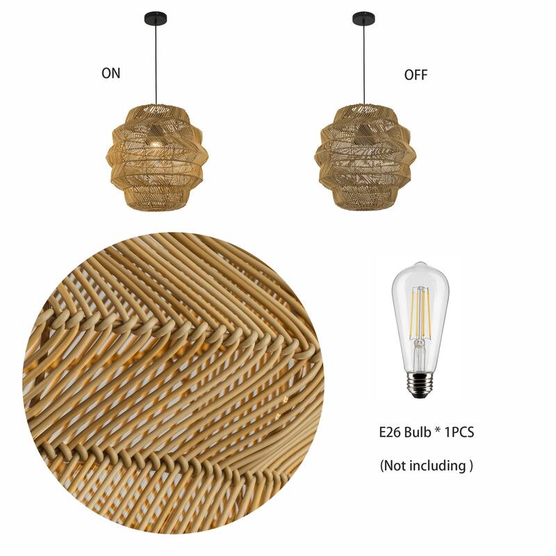 Cana 1-Light Wicker Outdoor Pendant, Coastal Boho Tiered Drum - Handwoven