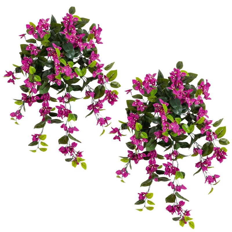 28-in UV Resistant Artificial Bougainvillea Hanging Plant - Set of 2