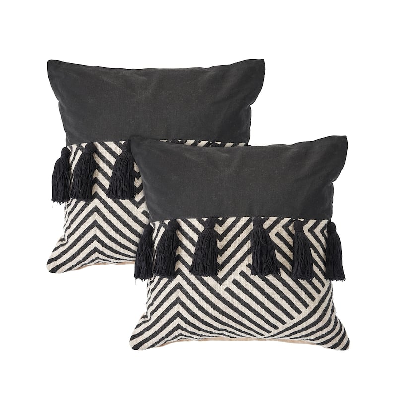 Sevita Elevate Black/White Chevron Cotton Throw Pillow, Set of 2