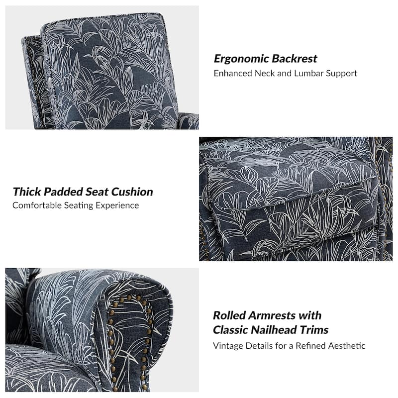 Roderich Farmhouse Floral Print Swivel Rocker Recliner with Rolled Arms by HULALA HOME
