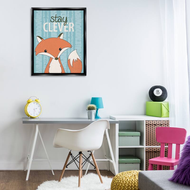 Stupell Stay Clever with Fox Framed Floater Canvas Wall Art Design By Kim Allen