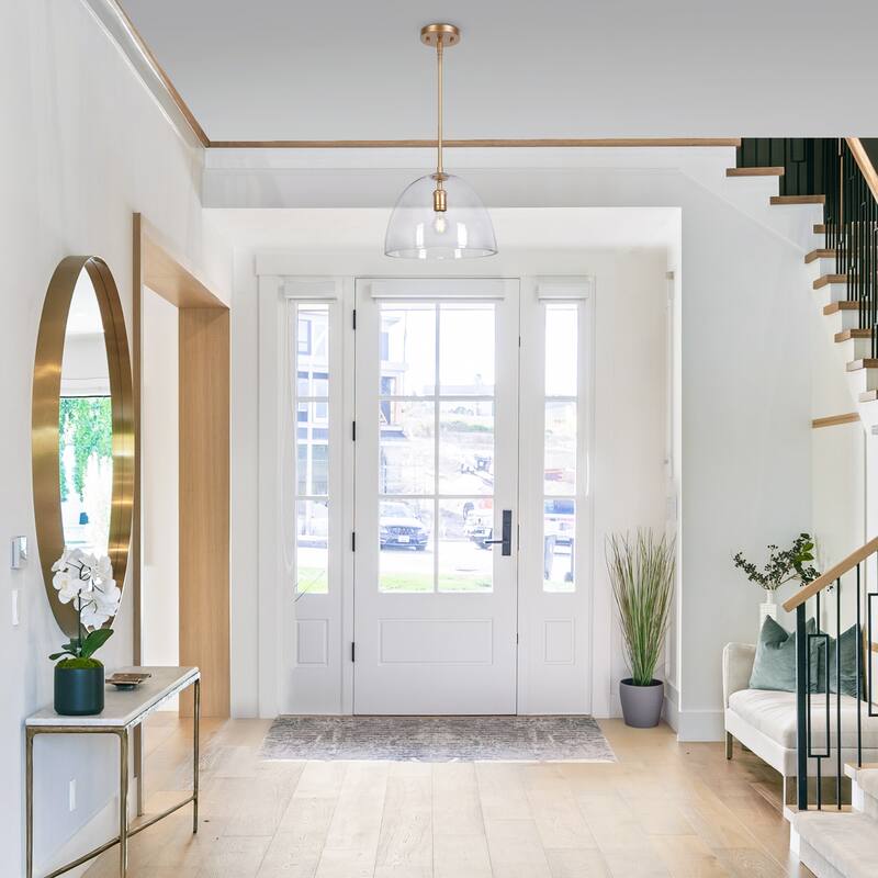 Modern Gold 1-Light Bell Pendant Light for Kitchen Island with Clear Glass Shade - 13.7" W x 10.6" H