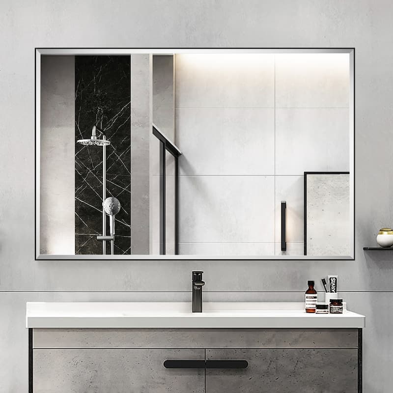 Rectangle Metal Framed Beveled Edge Bathroom Vanity Mirror - 40"W x 27"H - Black