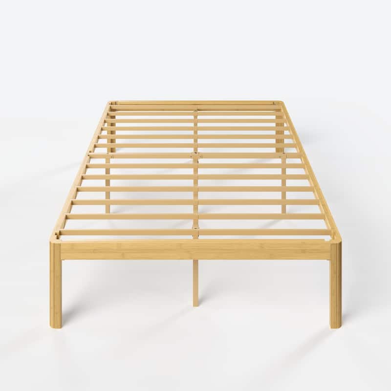 18-inch bamboo and metal platform bed frame, sturdy and durable, easy to assemble