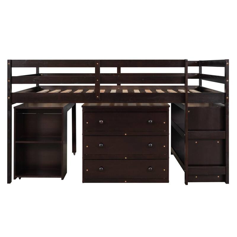 Full Size Low Loft Bed,Multifunctional Loft Bed with ,Shelves