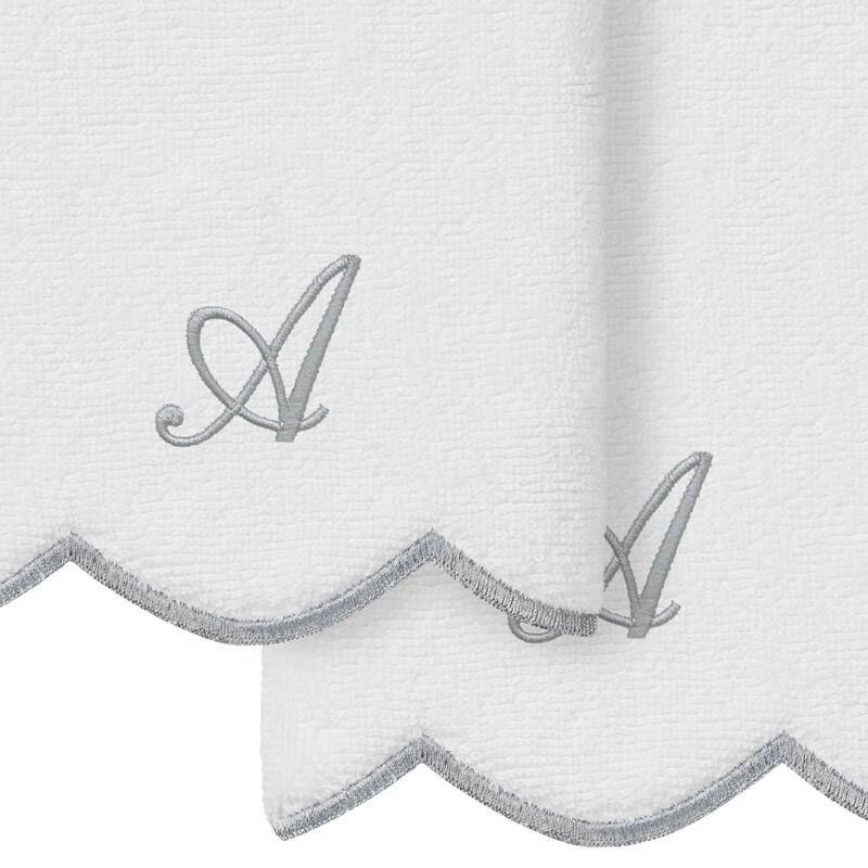 Authentic Hotel and Spa 100% Turkish Cotton Grey ADORNIA Scallop Personalized 2 Piece Fingertip Towel Set - 2 Fingertip Towels