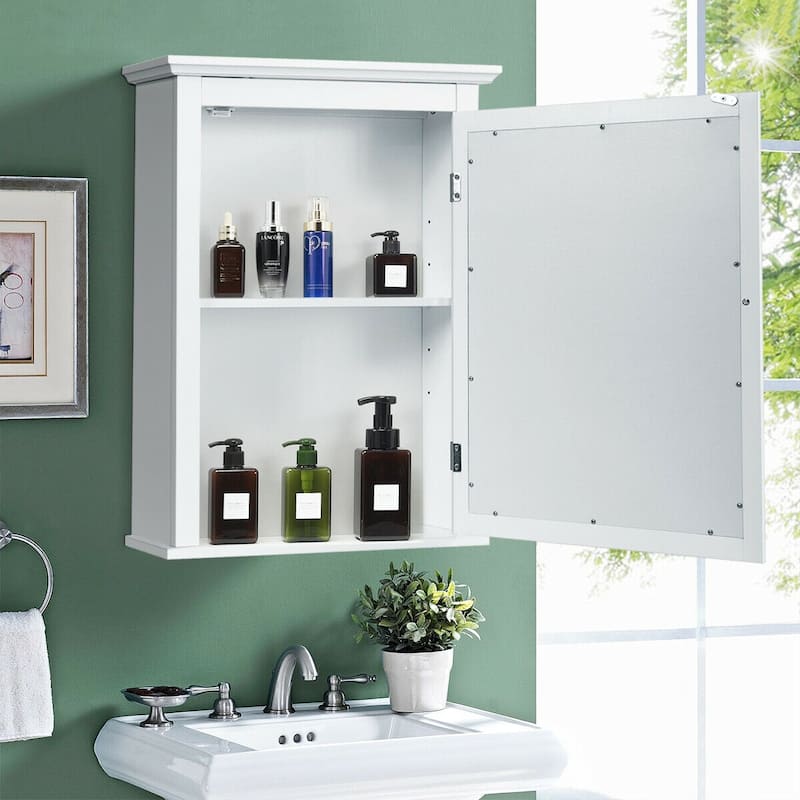 Gymax Bathroom Mirror Cabinet Wall Mounted Adjustable Shelf Medicine - See Details - White - See Details