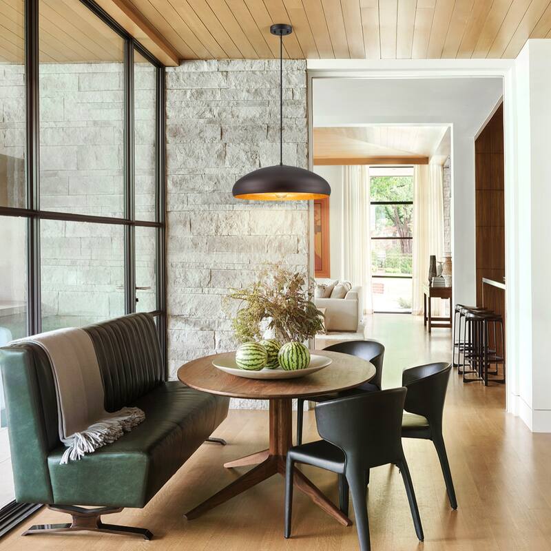 Industrial 1-Light Metal Dome Pendant Light for Kitchen Island, Dining Room