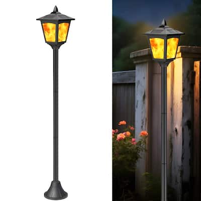 40" Solar Flame Flickering Lights Outdoor, LED Post Lanterns for Garden & Pathway, Waterproof - Black