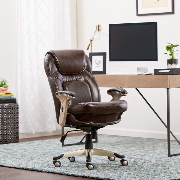 Ivory Bonded Leather Serta Works Ergonomic Executive Office Chair with Back in Motion Technology