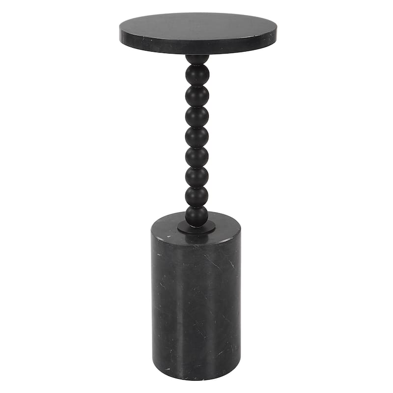 Uttermost Bead Black Marble Drink Table - 10" dia x 24"