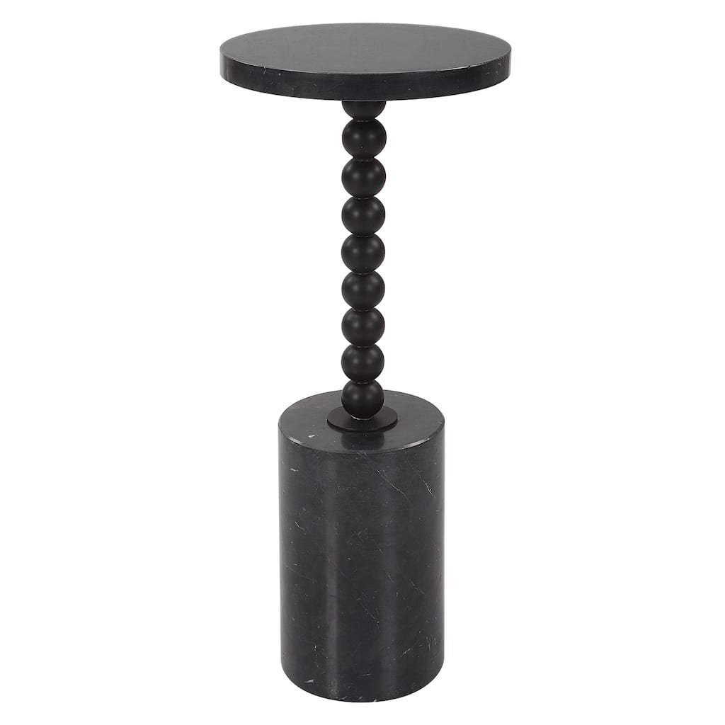 Uttermost Bead Black Marble Drink Table - 10" dia x 24"