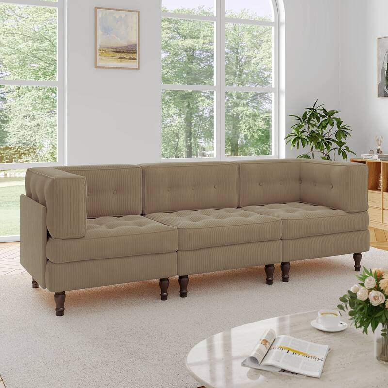 98"W Modular Upholstered Corduroy Sectional Sofa for Living Room - Camel