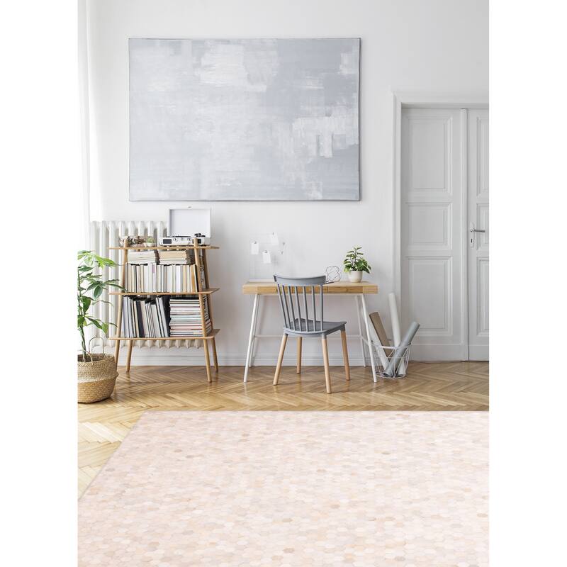 ECARPETGALLERY Handmade Cowhide Patchwork Cream Leather Rug - 8'0 x 10'0