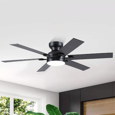 52 Inch Flush Mount Ceiling Fan with Light,8 Blades,Reversible Airflow - 52 Inches