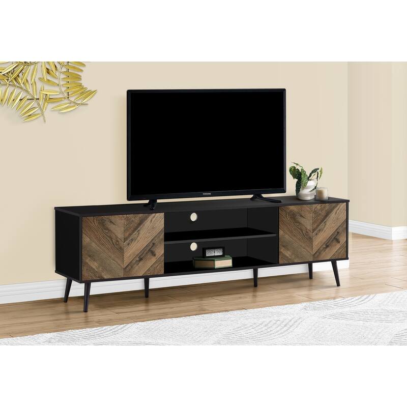 Contemporary 72-Inch Media Entertainment Center with Brown & Black Laminate Finish, Storage Cabinets & Open Shelf