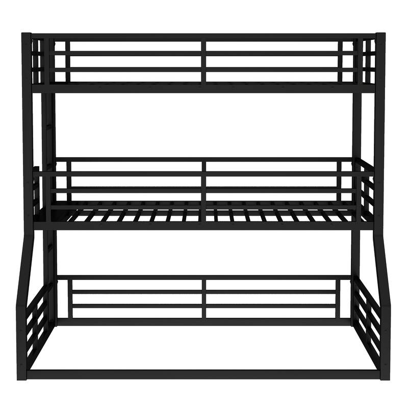 Triple Metal Bunk Bed with Safety Guardrails, Noise-Reduced Design, Black