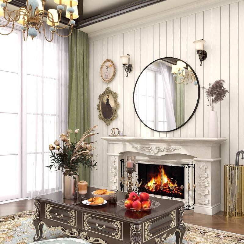 HOMLUX 30 Inch Round Wall Mirror Vanity Bathroom Mirrors with Black Aluminum Alloy Frame