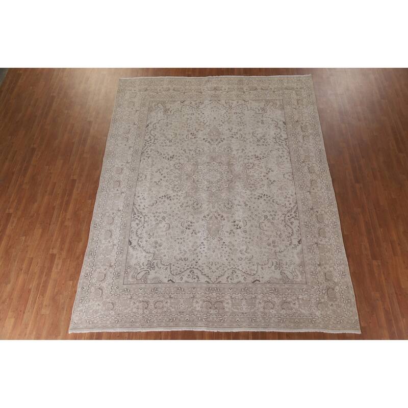 Hand Knotted Oriental 100% Wool Carpet Traditional Floral Beige & Ivories Kashan Area Rug - 12' 1'' X 9' 5''
