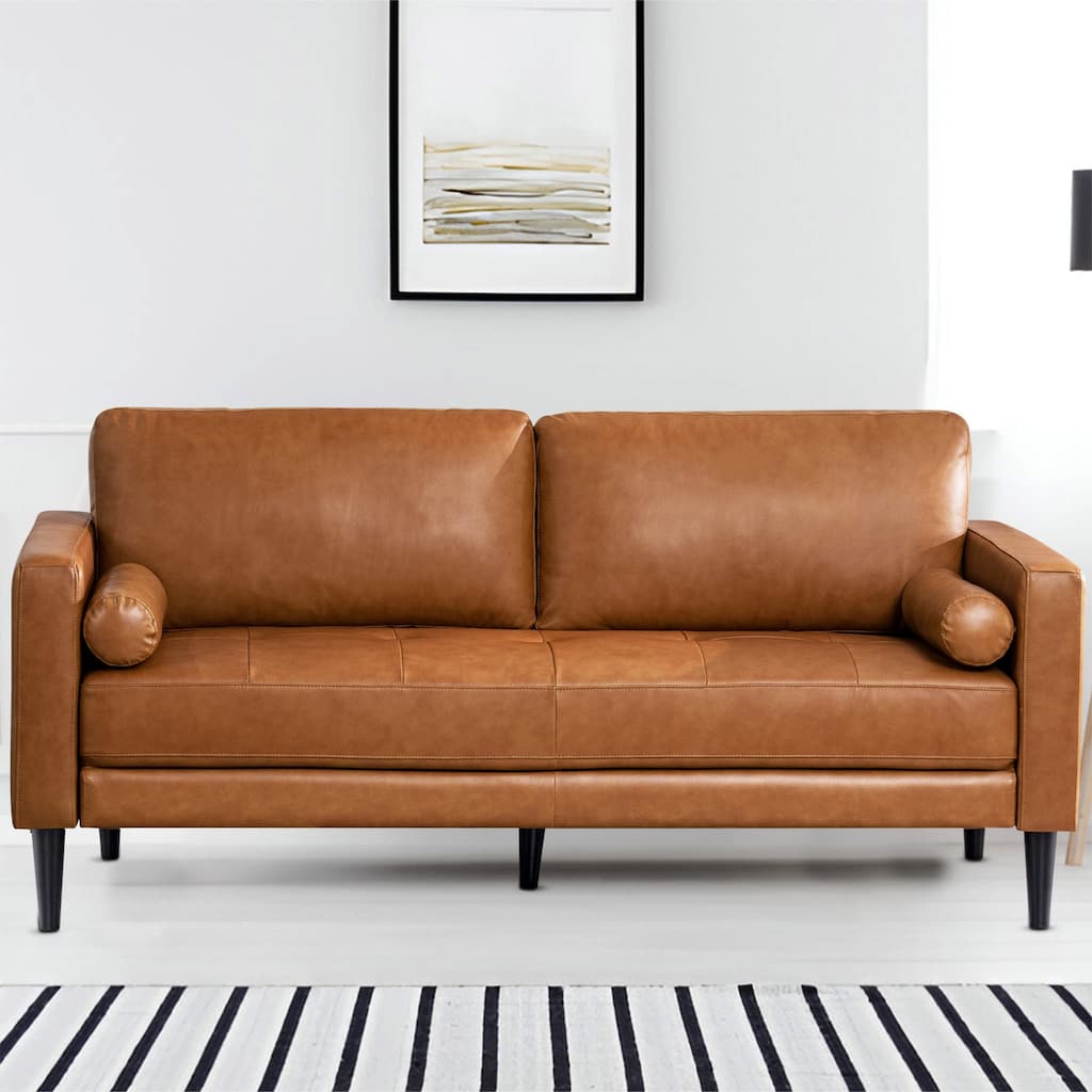 Marisa Genuine Oversized Mid-Century Leather Sofa, Wooden Legs Sectional Sofa, Superior Comfort for Living Room