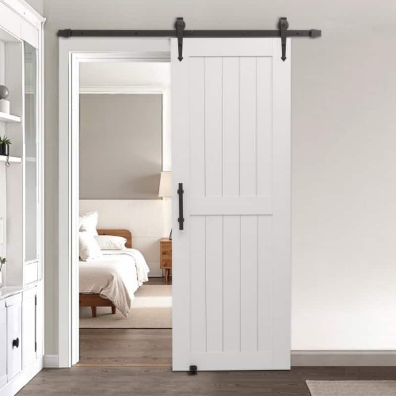 White MDF Pine Sliding Barn Door with Waterproof PVC Coating - 30x84