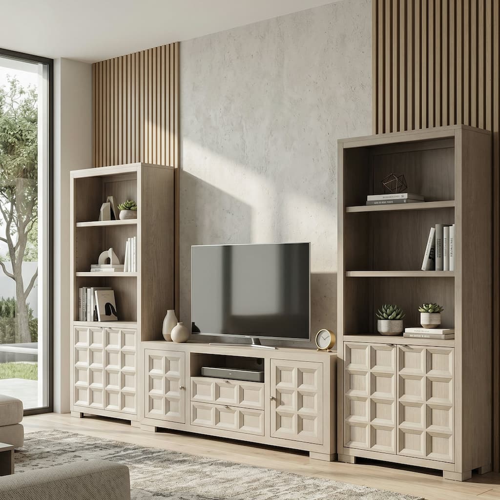 Furniture of America Durem Modern Tawny Brown 3-Piece Entertainment Center Set with 2 Bookcases