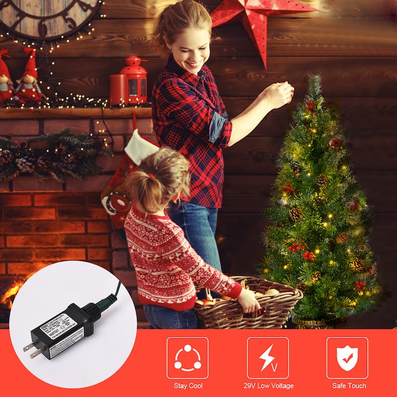 4 Ft Artificial Christmas Tree Pre-Lit Entrance Tree with LED Light