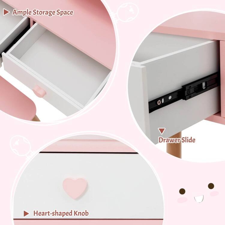 2 in 1 Wooden Princess Kids Vanity Set with Mirror-White - N/A