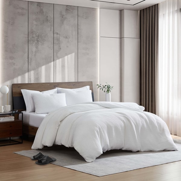 Kenneth Cole Solid Waffle Duvet Cover Set - White - King